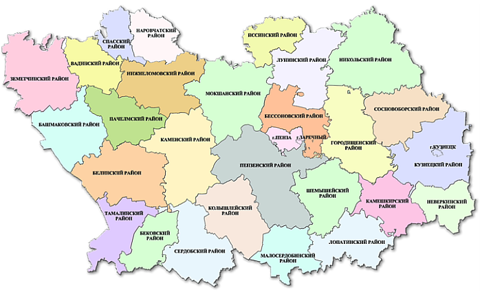 Карта муниципальных образований Пензенской области
